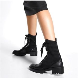 Zara Black Combat Boots with Ribbed Detail Size 40